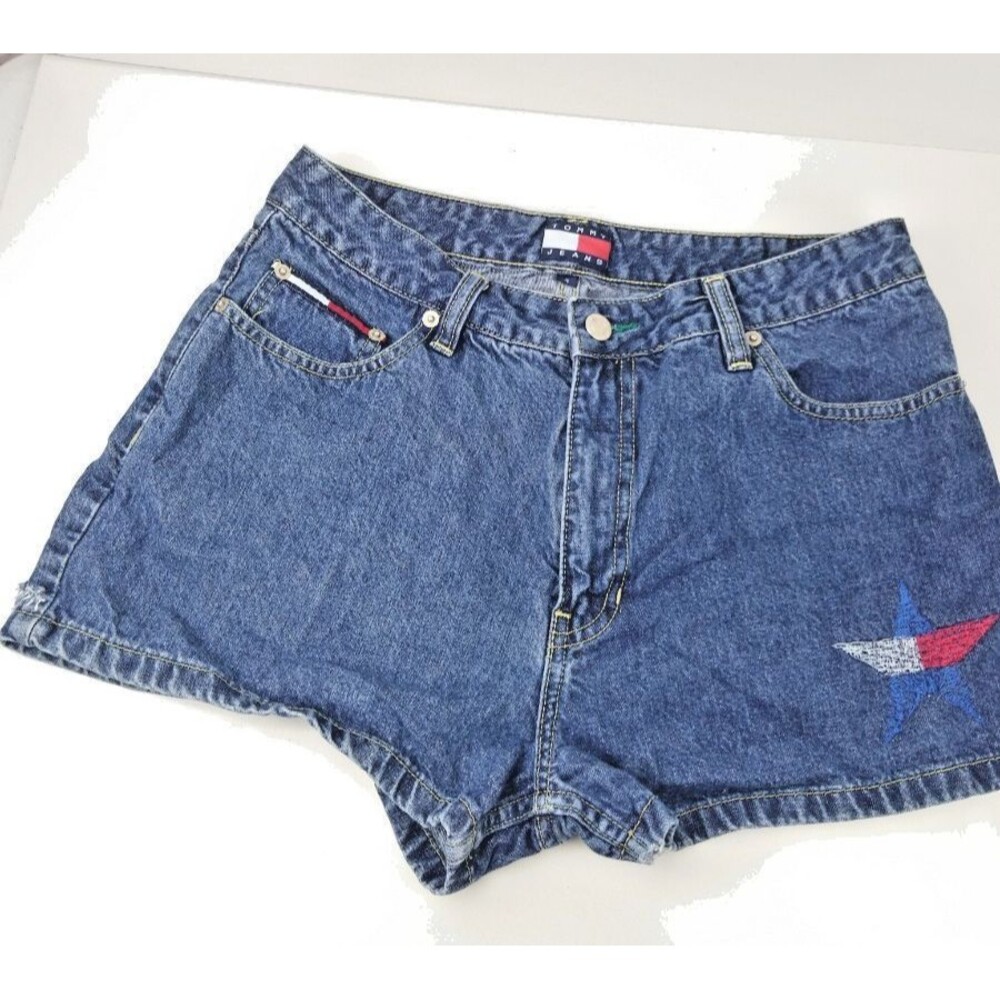 VTG Y2K Tommy Jeans Denim Embroidered Shorts Size 9 Star Tommy Hilfiger